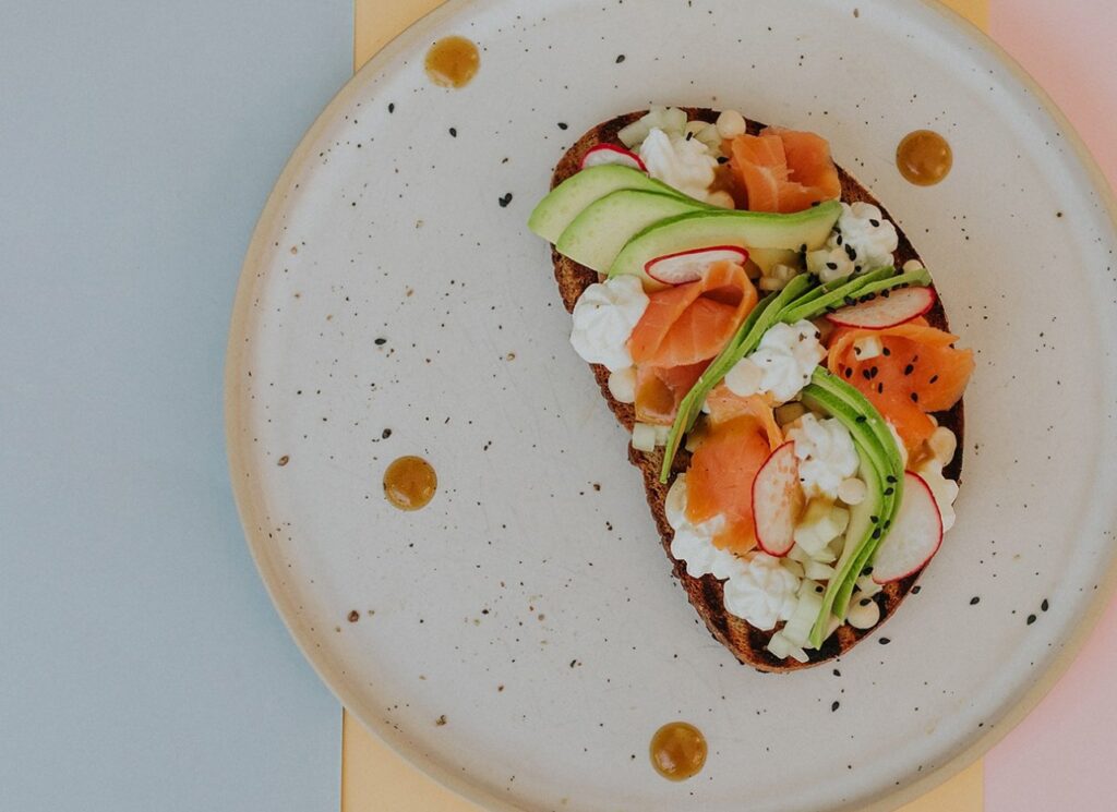salmon, avocado, ricotta toast