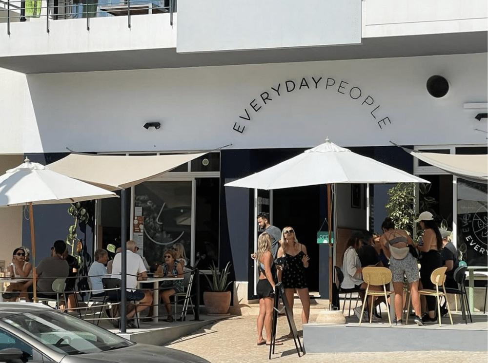 Large terrace with seating and umbrellas