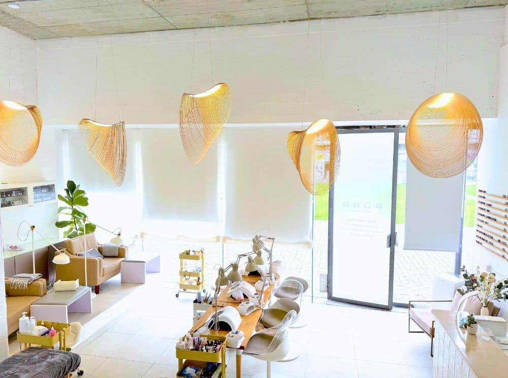 Beautiful interior of a salon with manicure stations